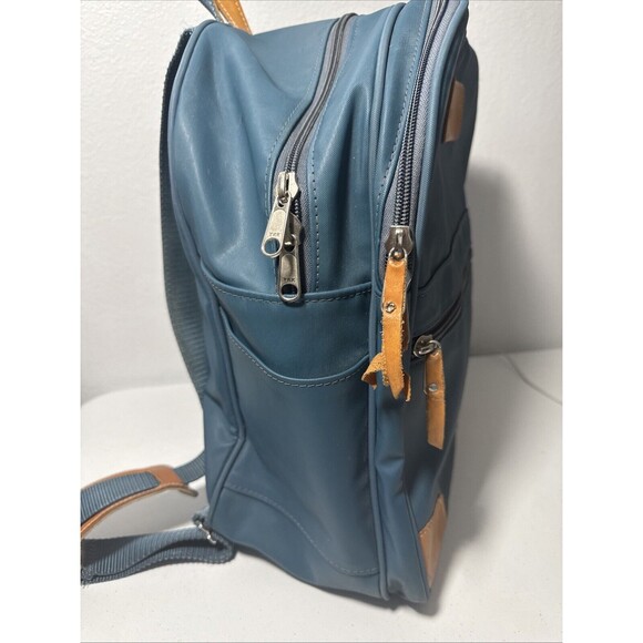 Jon Hart Design Backpack Adults Blue Coated Canvas Leather Trim - Picture 14 of 16